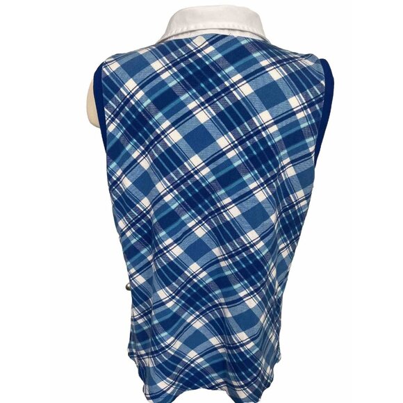 Lauren Ralph Lauren Active Plaid Blue White Preppy Collard Tank Sleeveless XL - Picture 5 of 7